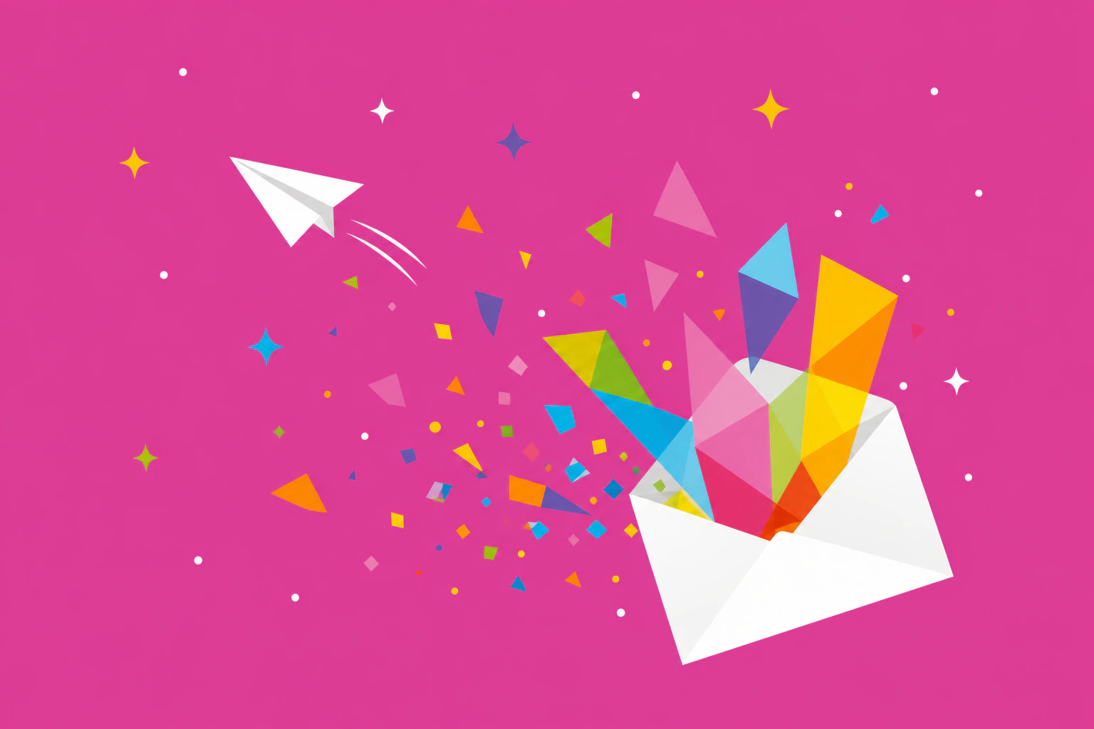 An envelope with colorful chat bubbles and paper planes
